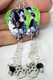 Cocker Spaniel Guitar Pick Earrings with Paw Print Charm and Swarovski Crystal Dangles