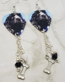 Cocker Spaniel Guitar Pick Earrings with Bone Charm and Swarovski Crystal Dangles