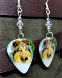 Collie Dog Guitar Pick Earrings with Clear Swarovski Crystals