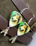 Collie Dog Guitar Pick Earrings with Silk Swarovski Crystal Dangles