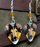 Collie Dog Guitar Pick Earrings with Topaz Swarovski Crystals