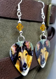 Collie Dog Guitar Pick Earrings with Topaz Swarovski Crystals