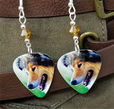 Collie Dog Guitar Pick Earrings with Topaz Swarovski Crystals
