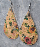 Colorful Pansy Flowers Tear Drop Shaped Cork Earrings