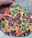 Butterflies and Flowers Large Water Drop Shaped Cork Earrings