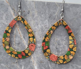 Geometric Flowers Cork Earrings Tear Drop Shaped with Cut Out Center
