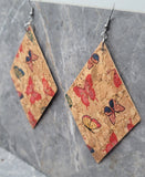 Butterfly Patterned Large Diamond Shaped Cork Earrings