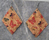 Butterfly Patterned Large Diamond Shaped Cork Earrings