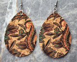 Flowers and Leaves Tear Drop Shaped Cork Earrings