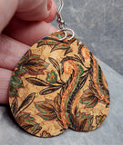 Flowers and Leaves Tear Drop Shaped Cork Earrings