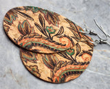 Flowers and Leaves Tear Drop Shaped Cork Earrings