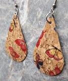 Butterfly Patterned Teardrop Shaped Cork Earrings