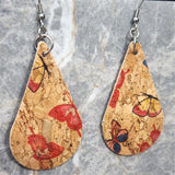 Butterfly Patterned Teardrop Shaped Cork Earrings