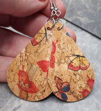 Butterfly Patterned Teardrop Shaped Cork Earrings