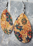 Small Flowers Tear Drop Shaped Cork Earrings