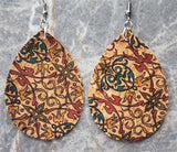 Colorful Flowers and Vines Cork Tear Drop Shaped Earrings