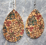 Colorful Flowers and Vines Cork Tear Drop Shaped Earrings