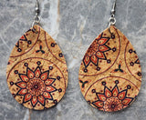 Geometric Flowers Tear Drop Shaped Cork Earrings