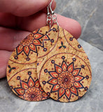 Geometric Flowers Tear Drop Shaped Cork Earrings