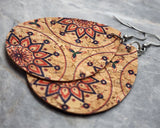 Geometric Flowers Tear Drop Shaped Cork Earrings