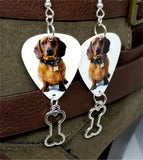Dachshund Guitar Pick Earrings with Bone Charm Dangle