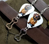 Dachshund Guitar Pick Earrings with Bone Charm Dangle
