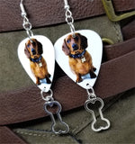Dachshund Guitar Pick Earrings with Bone Charm Dangle