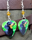 Dachshund Guitar Pick Earrings with Topaz Swarovski Crystals