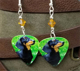 Dachshund Guitar Pick Earrings with Topaz Swarovski Crystals