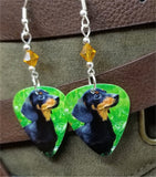 Dachshund Guitar Pick Earrings with Topaz Swarovski Crystals