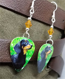 Dachshund Guitar Pick Earrings with Topaz Swarovski Crystals