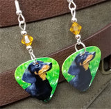 Dachshund Guitar Pick Earrings with Topaz Swarovski Crystals