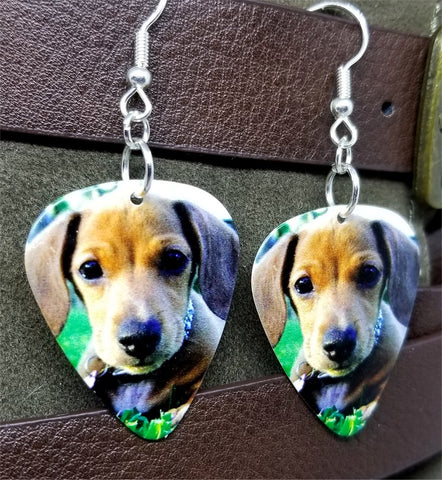 Dachshund Puppy Guitar Pick Earrings