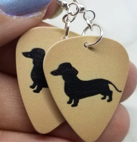 Dachshund Silhouette Guitar Pick Earrings