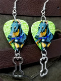 Doberman Pinscher Guitar Pick Earrings with Bone Charm Dangles