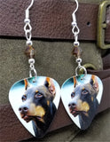 Doberman Pinscher Guitar Pick Earrings with Brown Swarovski Crystals