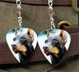 Doberman Pinscher Guitar Pick Earrings with Brown Swarovski Crystals