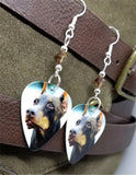 Doberman Pinscher Guitar Pick Earrings with Brown Swarovski Crystals