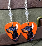 Doberman Pinscher Guitar Pick Earrings with Clear Swarovski Crystals