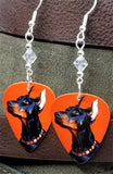 Doberman Pinscher Guitar Pick Earrings with Clear Swarovski Crystals