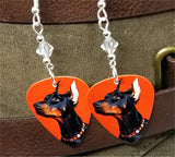 Doberman Pinscher Guitar Pick Earrings with Clear Swarovski Crystals