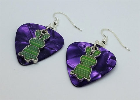 CLEARANCE Green Striped Bunny Charms Guitar Pick Earrings - Pick Your Color