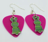 CLEARANCE Green Striped Bunny Charms Guitar Pick Earrings - Pick Your Color