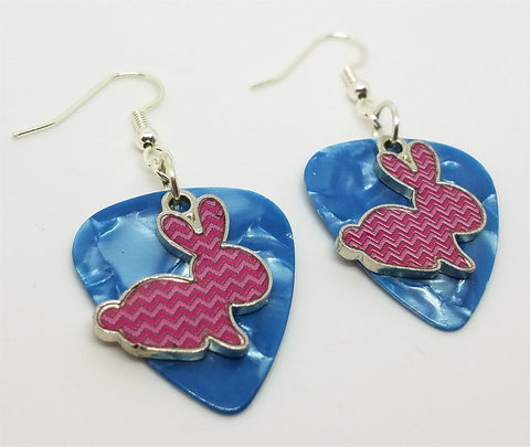 CLEARANCE Pink Chevron Bunny Charm Guitar Pick Earrings - Pick Your Color