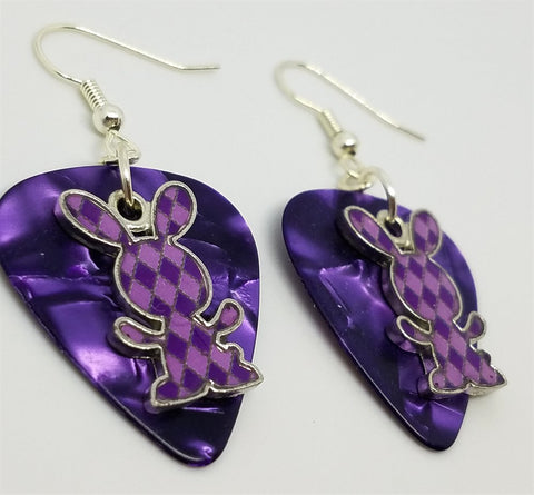 CLEARANCE Purple Argyle Bunny Charms Guitar Pick Earrings - Pick Your Color