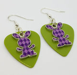 CLEARANCE Purple Argyle Bunny Charms Guitar Pick Earrings - Pick Your Color