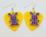 CLEARANCE Purple Argyle Bunny Charms Guitar Pick Earrings - Pick Your Color