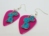 CLEARANCE Teal Polka Dot Bunny Charm Guitar Pick Earrings - Pick Your Color
