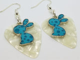 CLEARANCE Teal Polka Dot Bunny Charm Guitar Pick Earrings - Pick Your Color