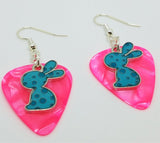 CLEARANCE Teal Polka Dot Bunny Charm Guitar Pick Earrings - Pick Your Color